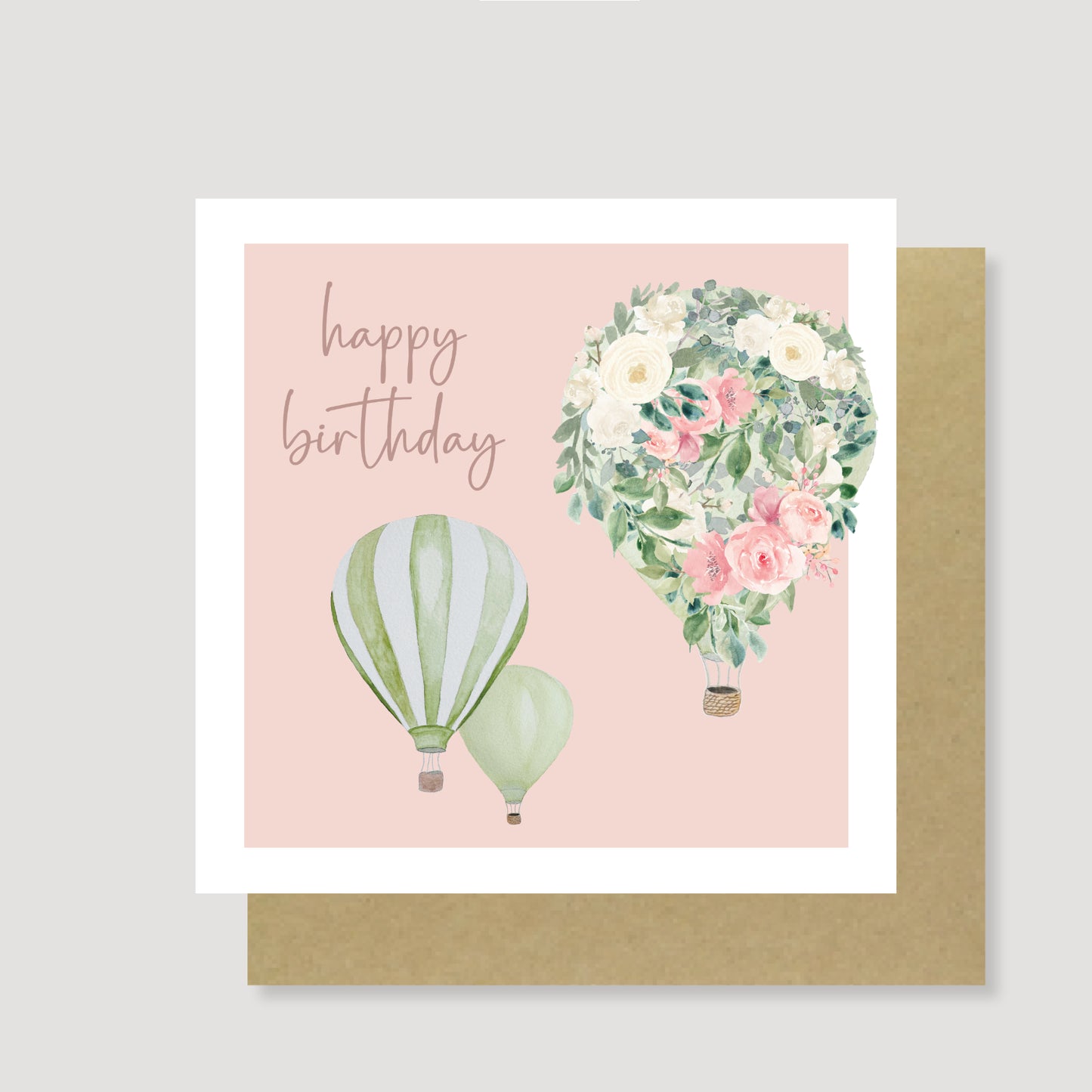 Elegant Floral Hot Air Balloon Watercolor Birthday Card