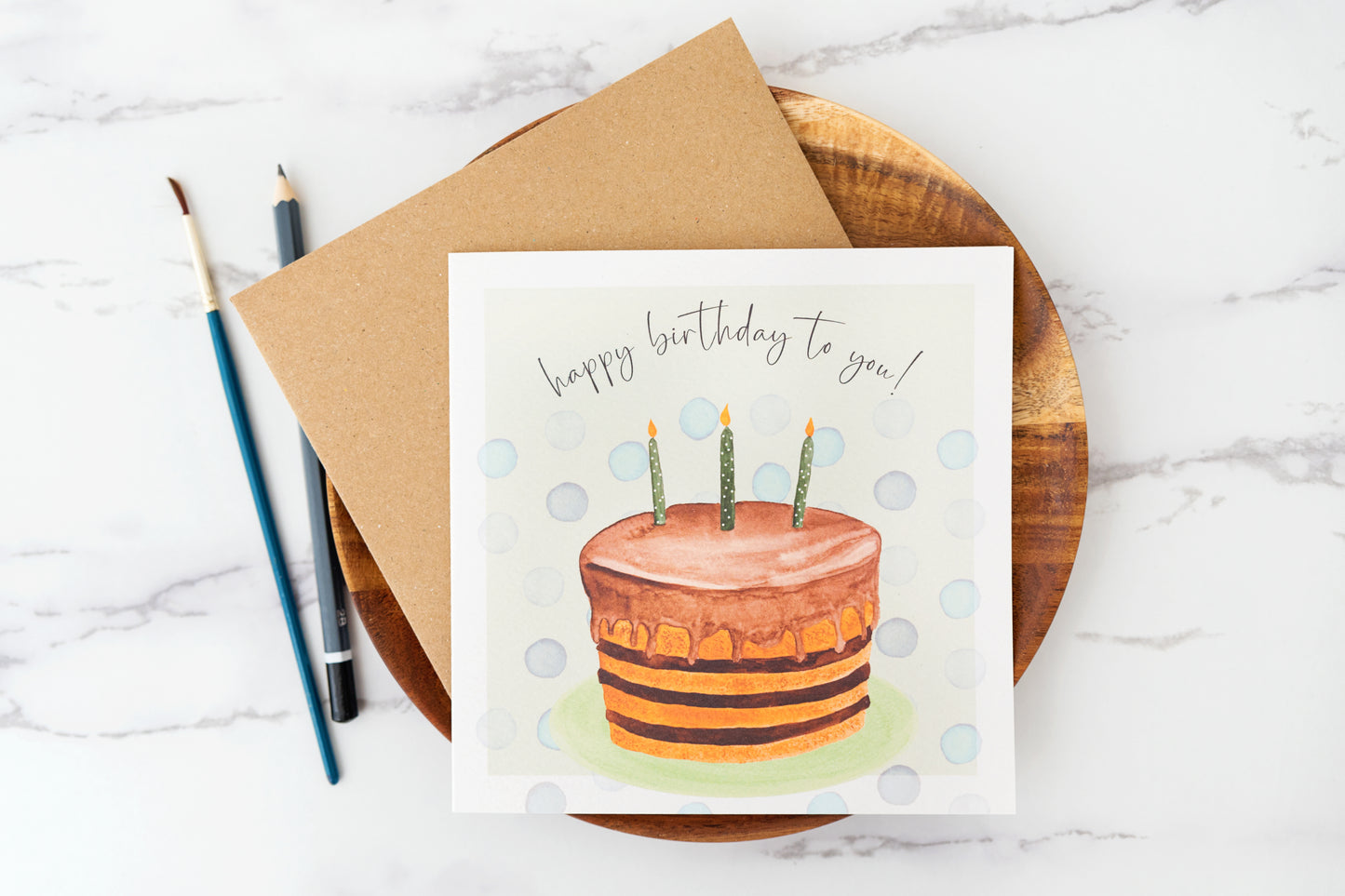 Fun Chocolate Cake Birthday Greeting Card - Hand Painted