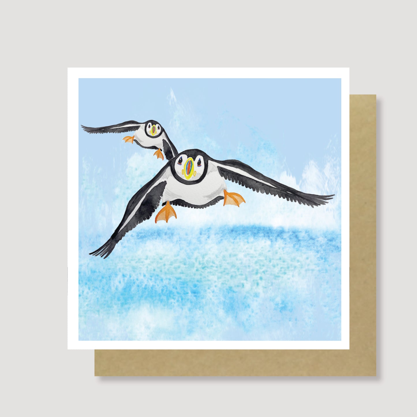 Flying puffins blank card - pack of 6