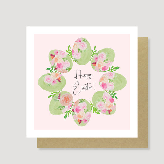 Floral egg wreath Easter card - pack of 6