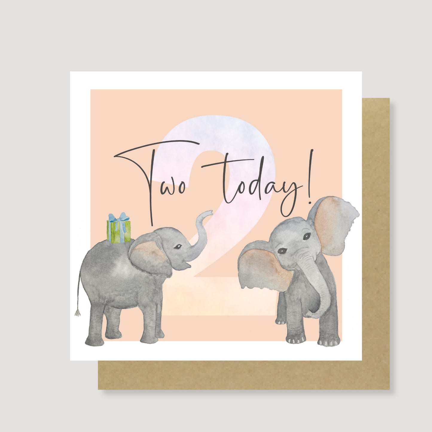 2 Elephants card (Peach)