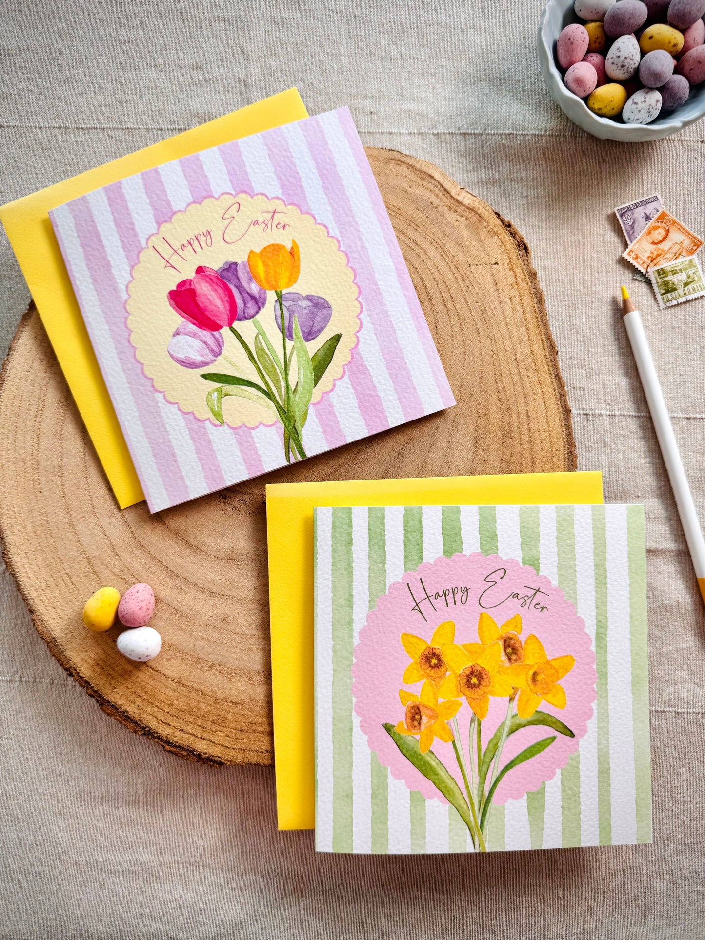 Floral Watercolor Tulips Easter Greeting Card – Hand Painted