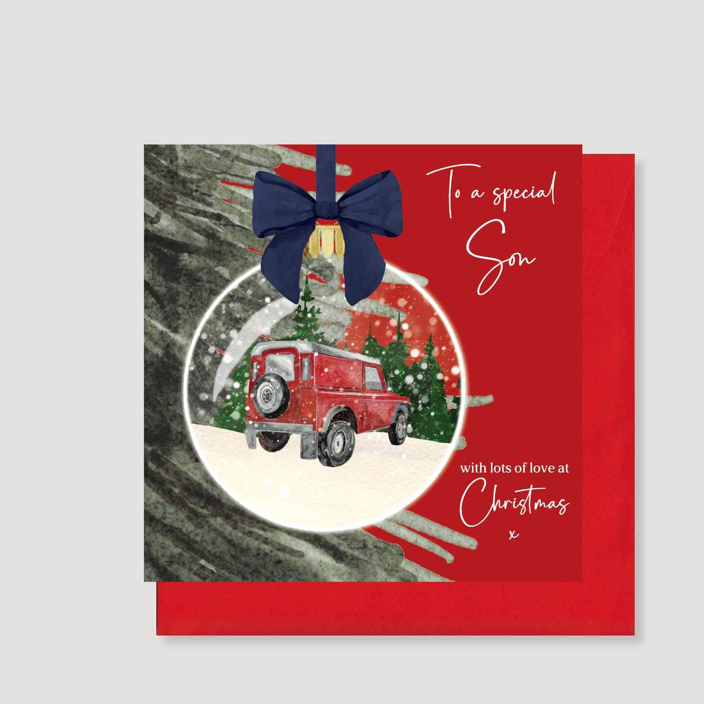 Festive Car Watercolor Christmas Card for Son – Eco Friendly
