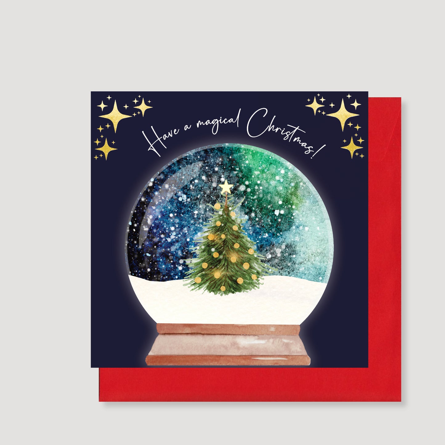 Magical Snow Globe Christmas Card with Gold Foiled Stars