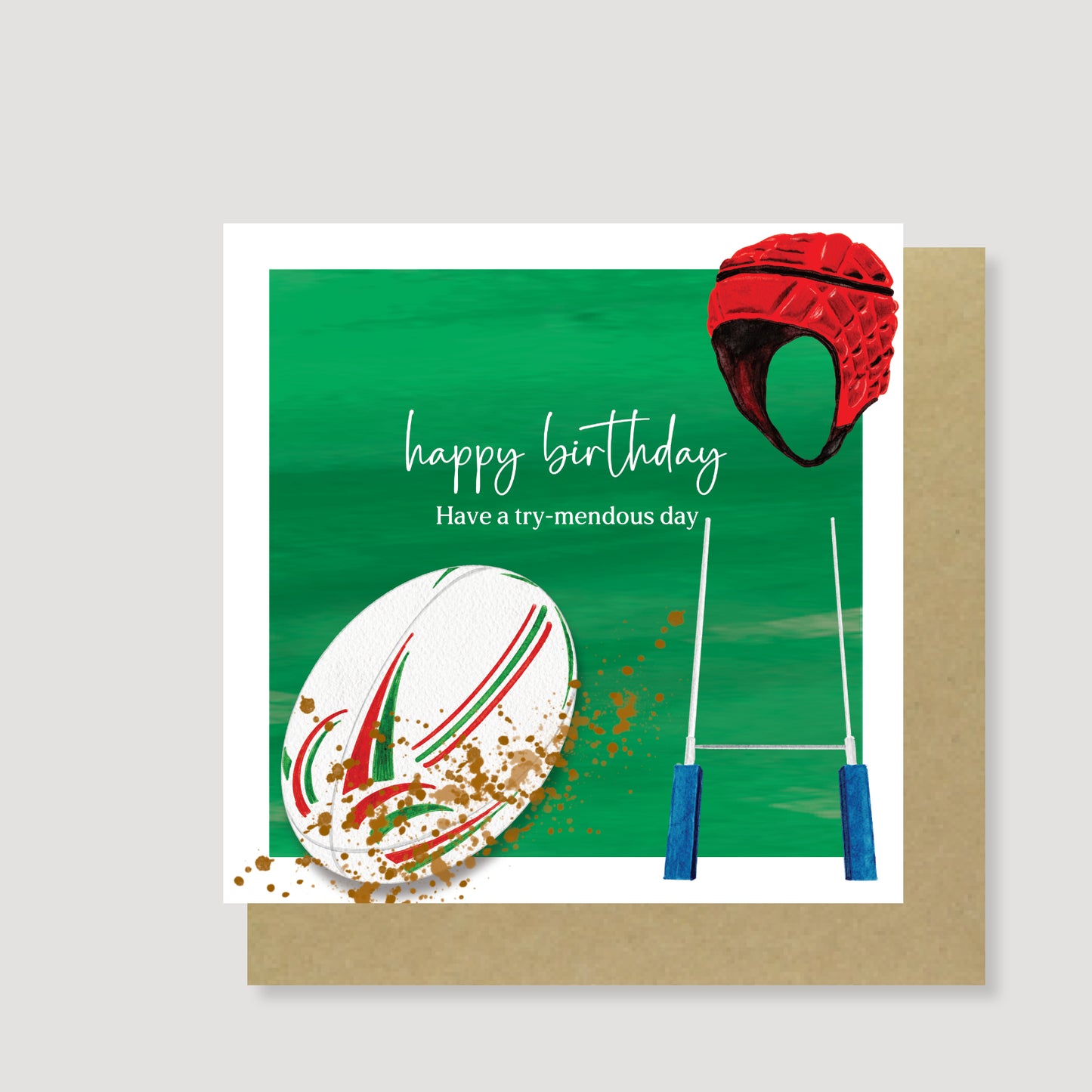 Rugby Birthday Card - Hand Painted, Eco Friendly