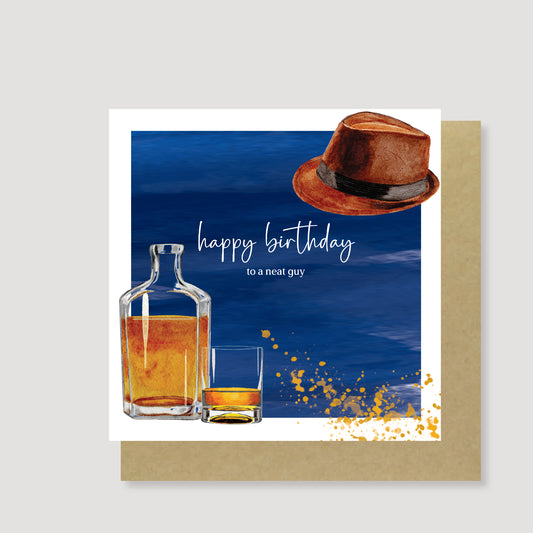 Neat Birthday Card - Hand Painted Whiskey, Eco Friendly
