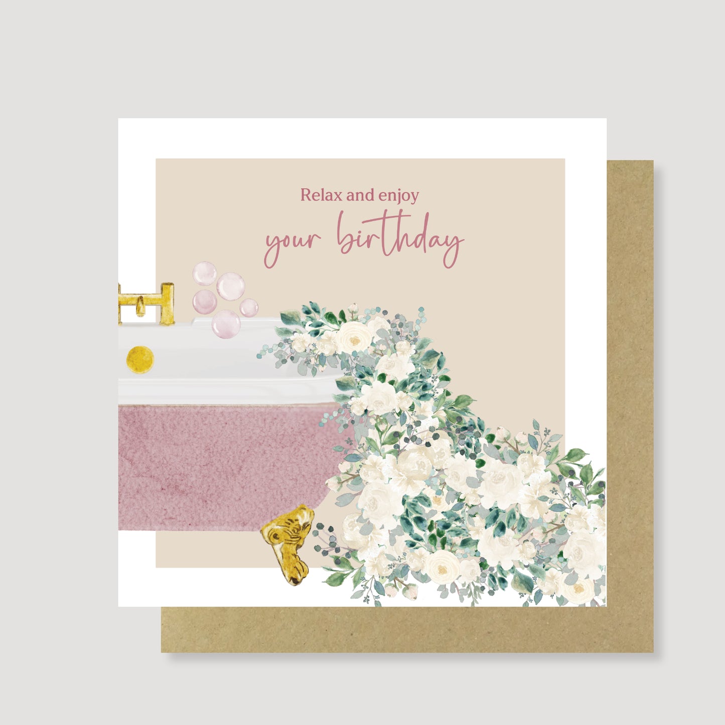 Relax on your birthday - Elegant Floral Bath Birthday Card