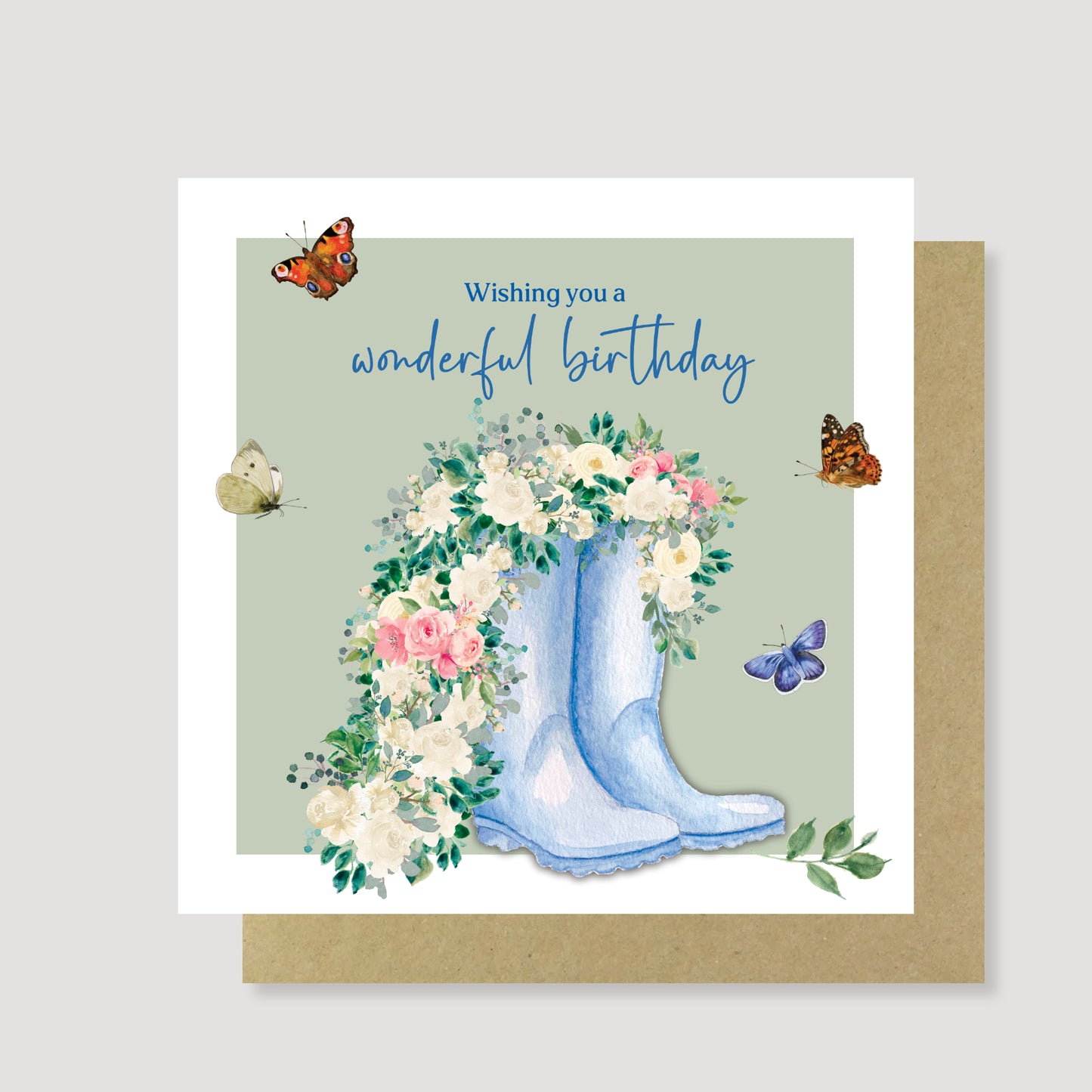 Floral wellies birthday card - Hand Painted, Eco Friendly