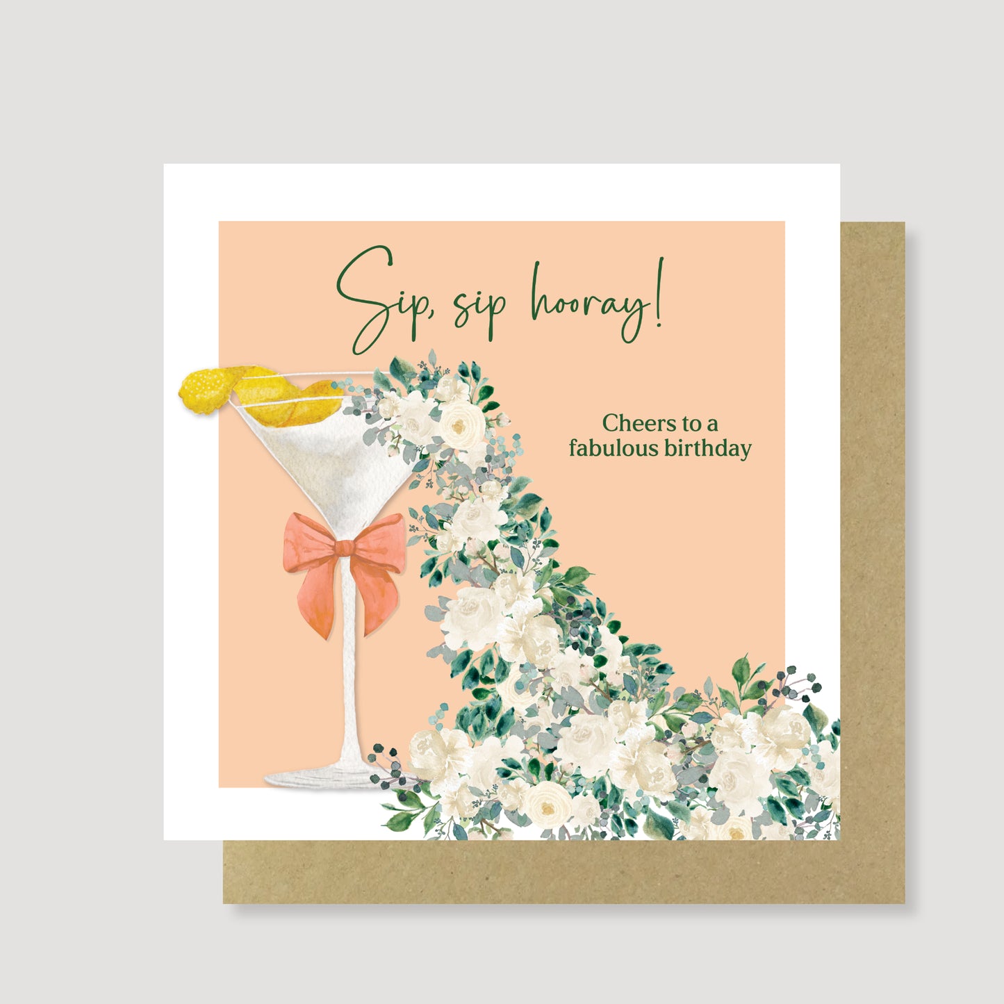 Floral cocktail birthday card - Hand Painted, Eco Friendly