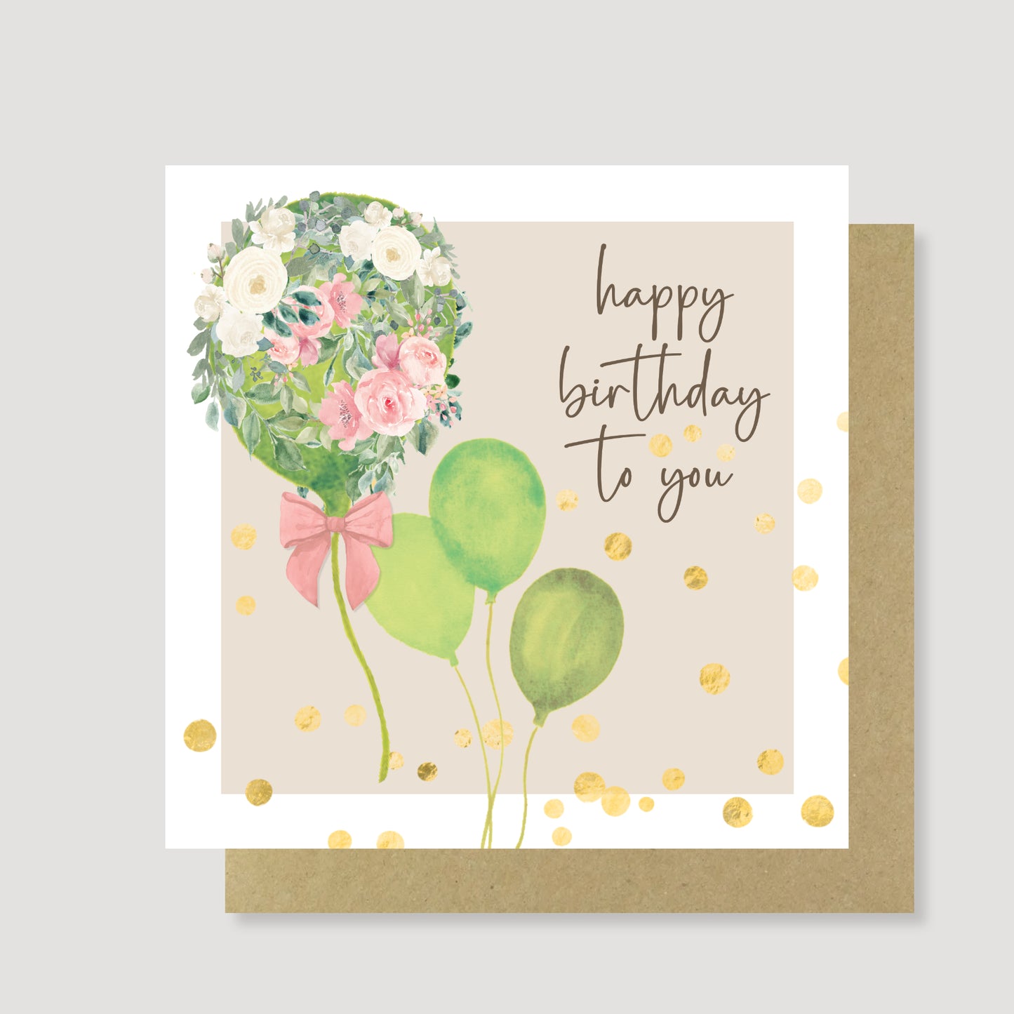 Floral balloon birthday card - Hand Painted, Eco Friendly
