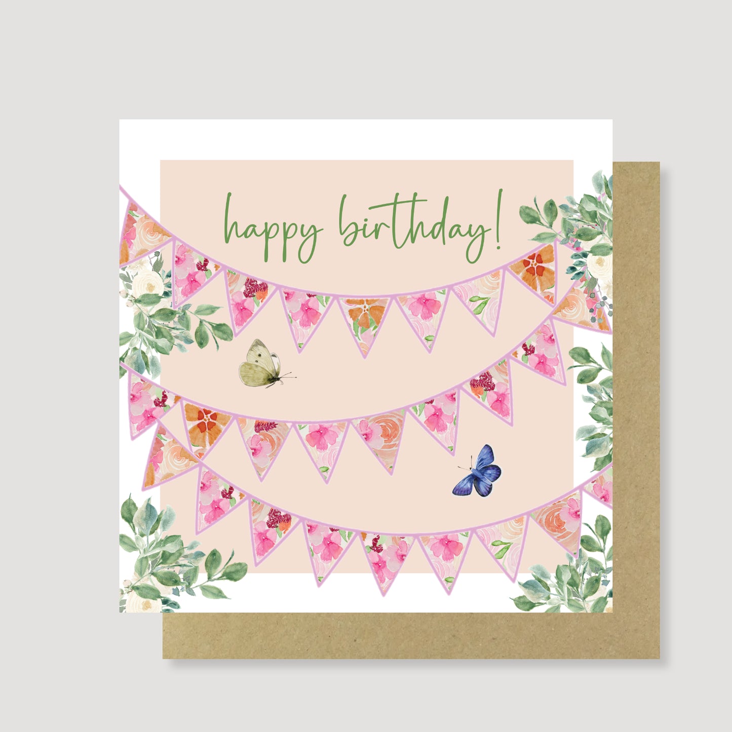 Floral bunting birthday card - Hand Painted, Eco Friendly