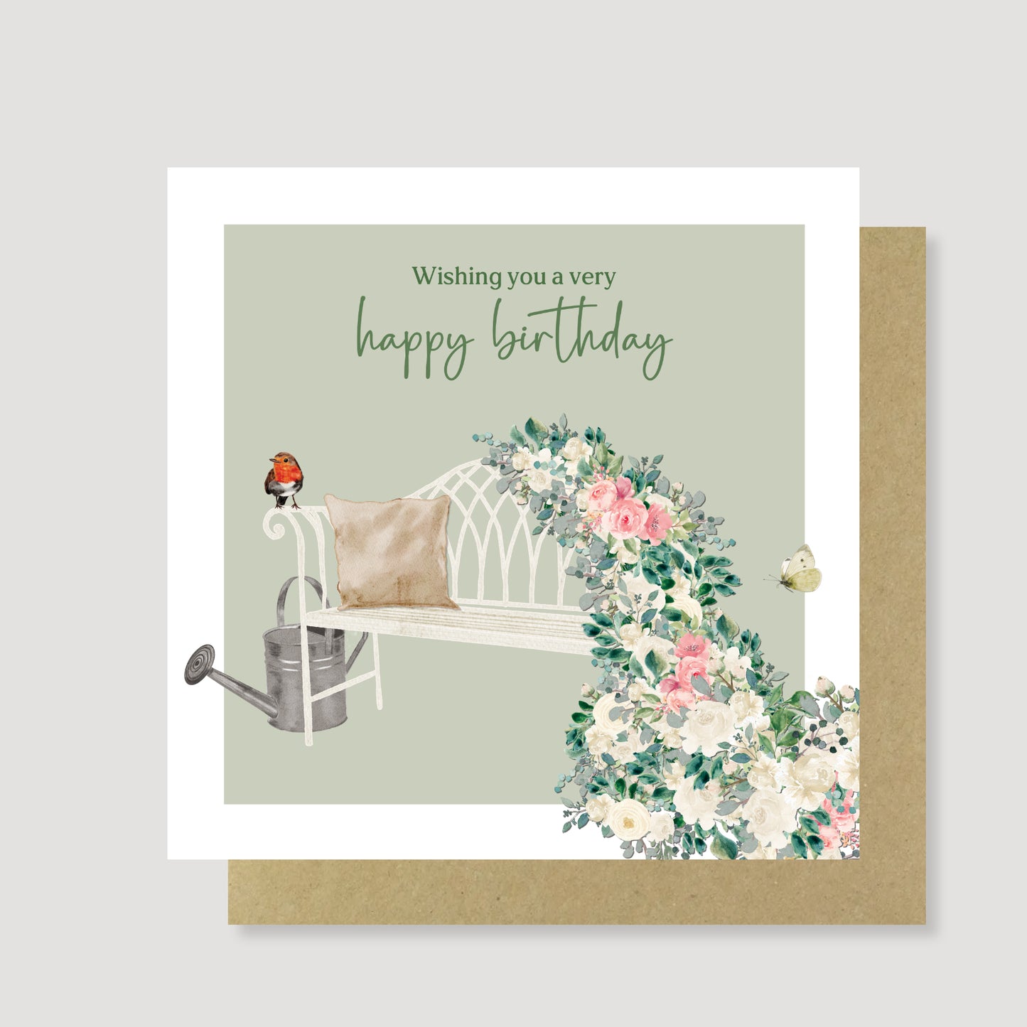 Floral bench birthday card - Hand Painted, Eco Friendly
