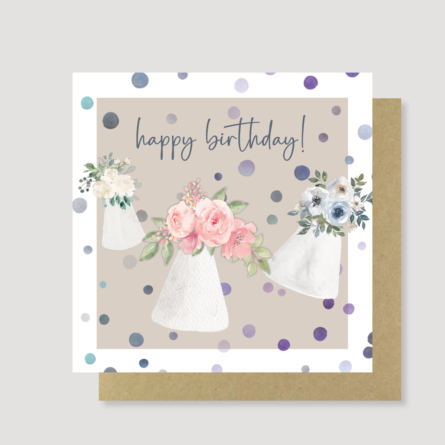 Floral party hats birthday card - Hand Painted, Eco Friendly