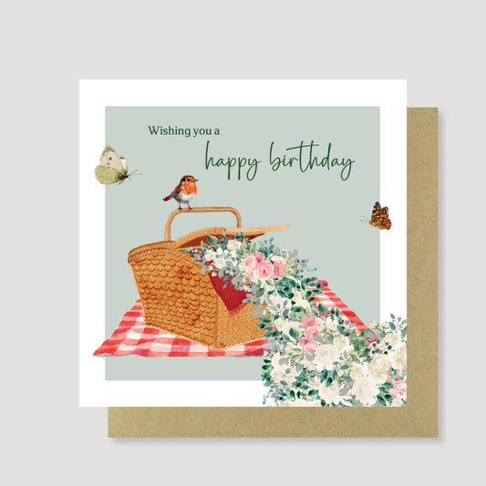 Picnic basket birthday card - Hand Painted, Eco Friendly
