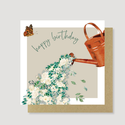 Watering Can birthday card - Hand Painted, Eco Friendly