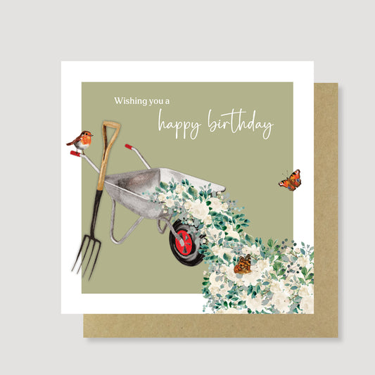 Wheelbarrow birthday card - Hand Painted, Eco Friendly