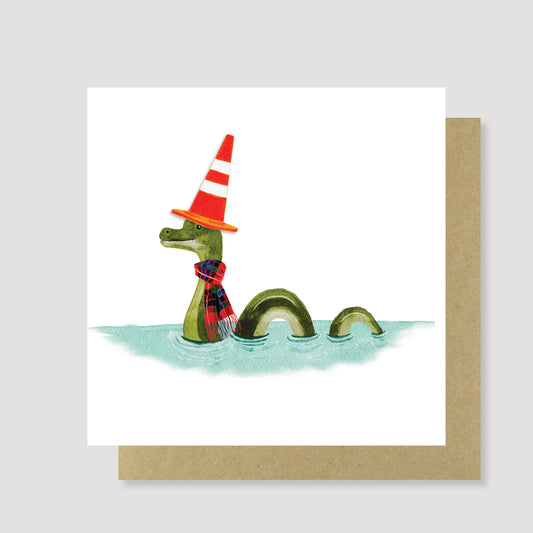Loch Ness Monster traffic cone watercolour Greeting Card