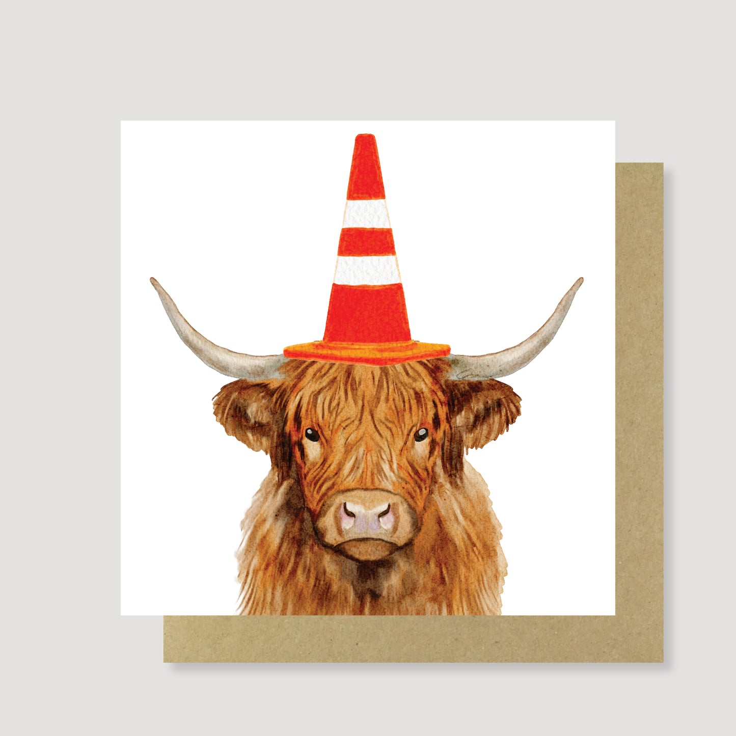 Highland Cow funny traffic cone watercolour Greeting Card