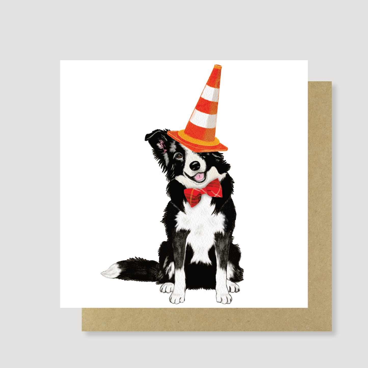 Border Collie funny traffic cone watercolour Greeting Card