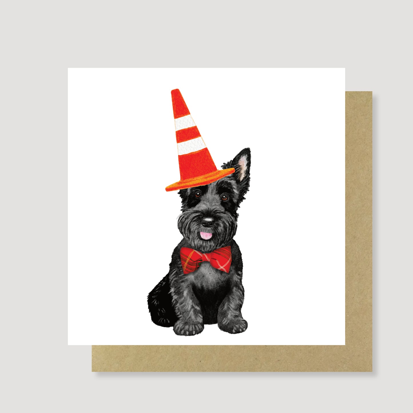 Scottie Dog with traffic cone watercolour Greeting Card