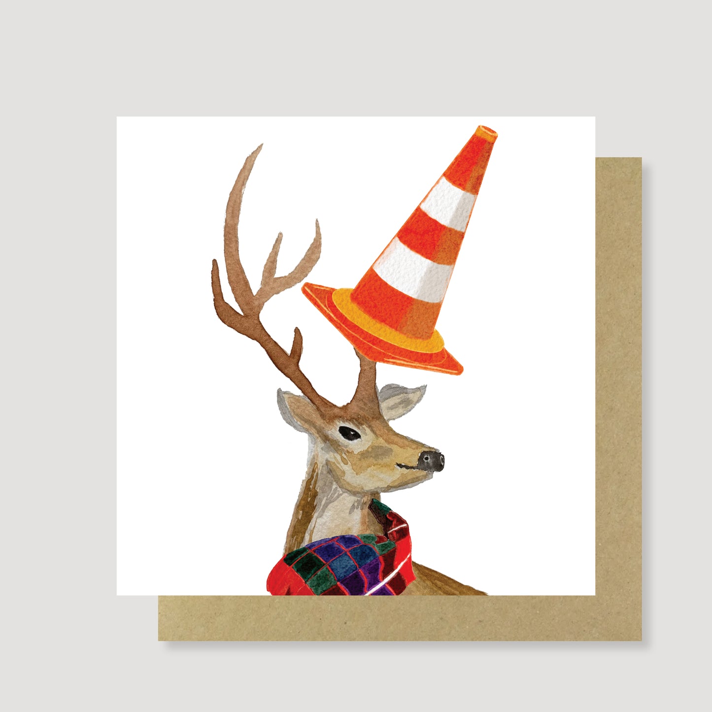 Deer and traffic cone watercolour Greeting Card, EcoFriendly
