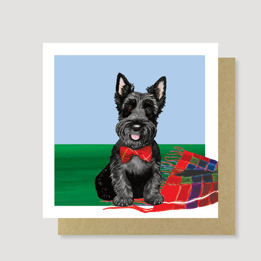 Scottie Dog Hand Painted Watercolour Blank Greeting Card