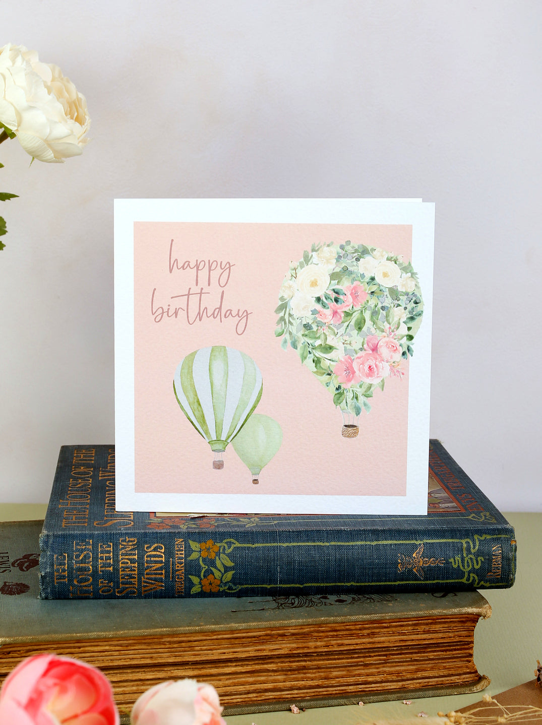 Elegant Floral Hot Air Balloon Watercolor Birthday Card