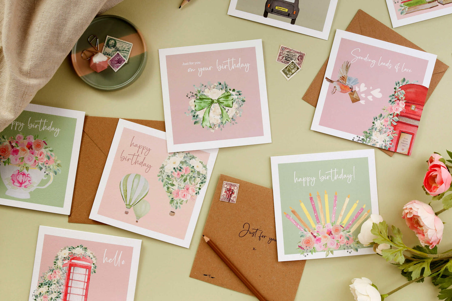 Elegant Floral Hot Air Balloon Watercolor Birthday Card