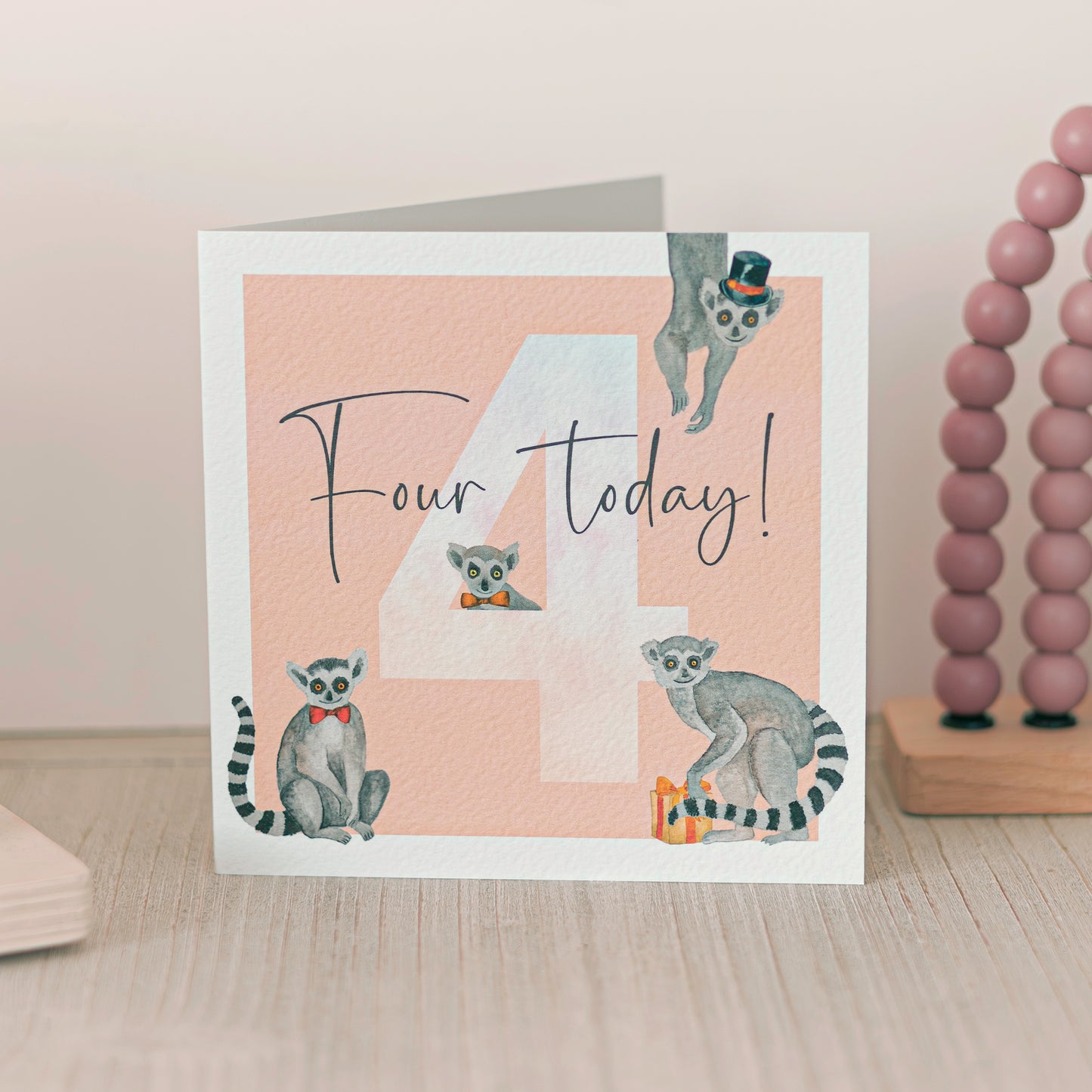 Hand Painted 4th Birthday Card in Peach – Eco-Friendly!