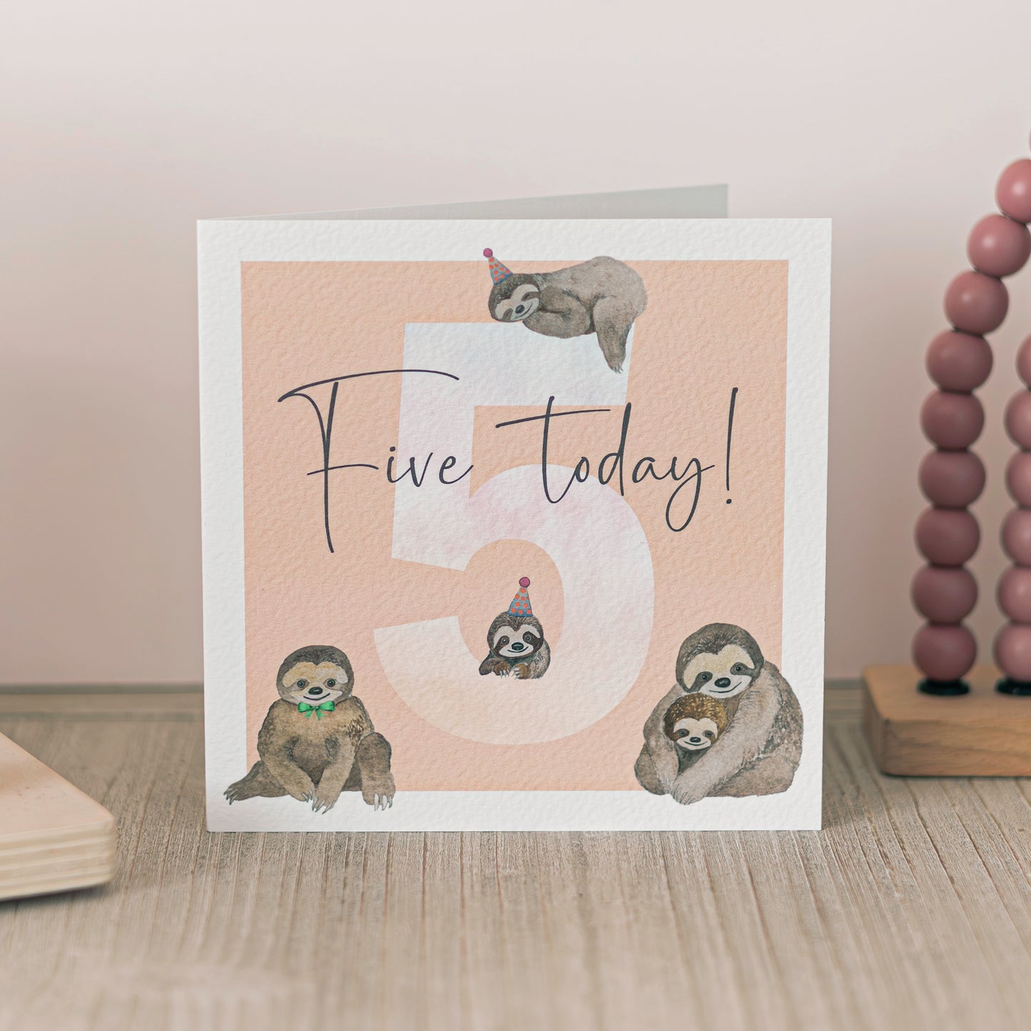 Hand Painted 5th Birthday Card in Peach – Eco-Friendly!