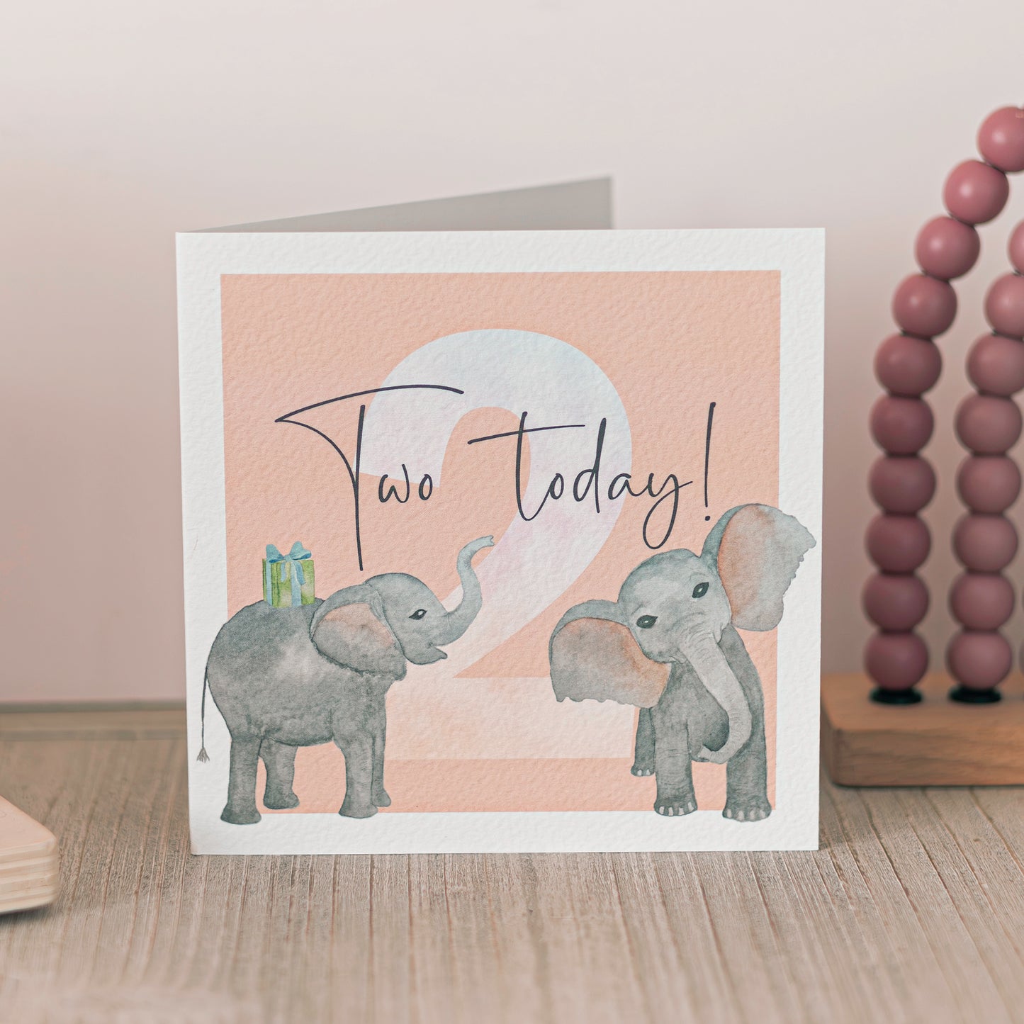 Hand Painted 2nd Birthday Card in Peach – Eco-Friendly!