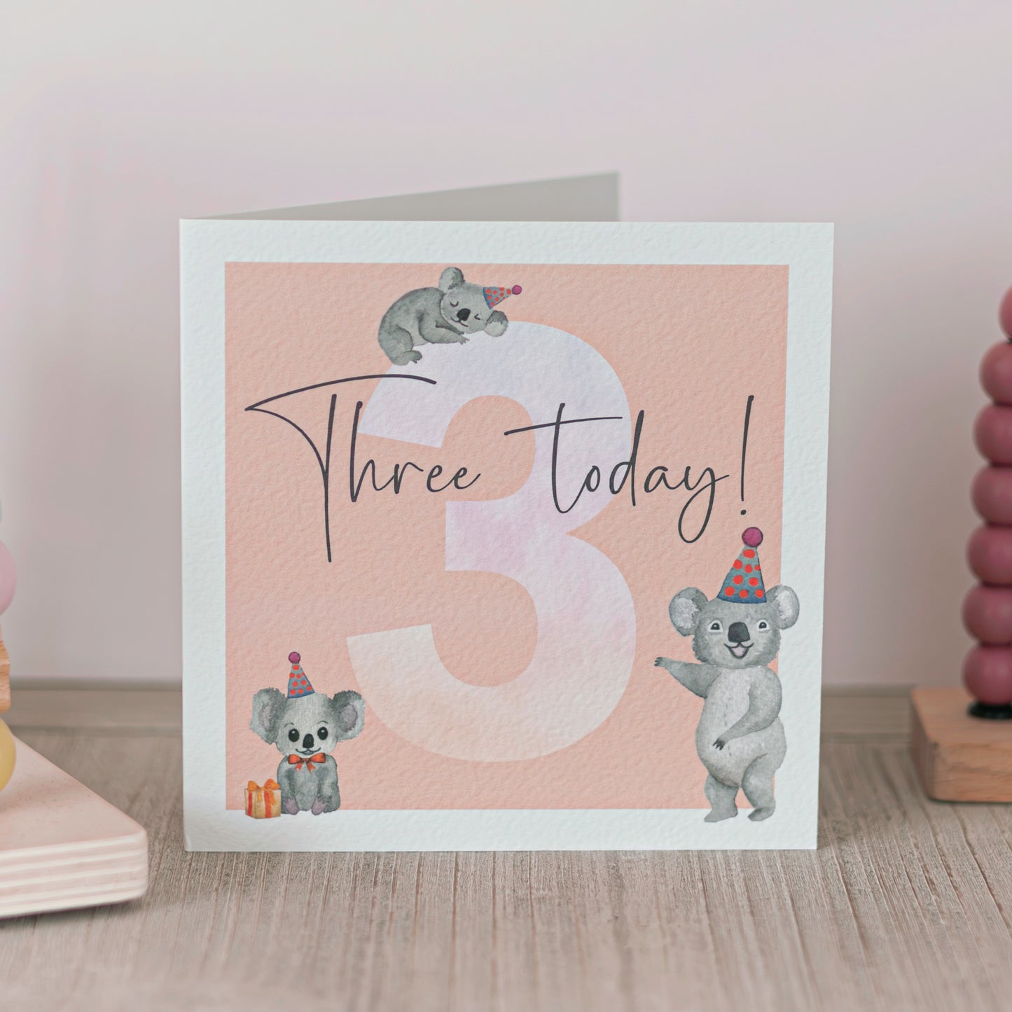 Hand Painted 3rd Birthday Card in Peach – Eco-Friendly!