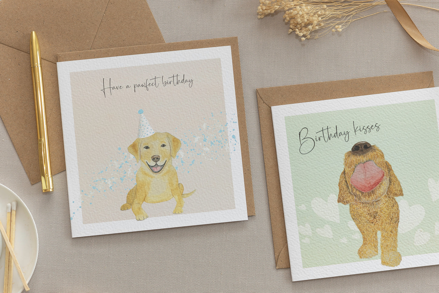 Hand Painted Cockapoo Dog Birthday Kisses Card; Eco-Friendly