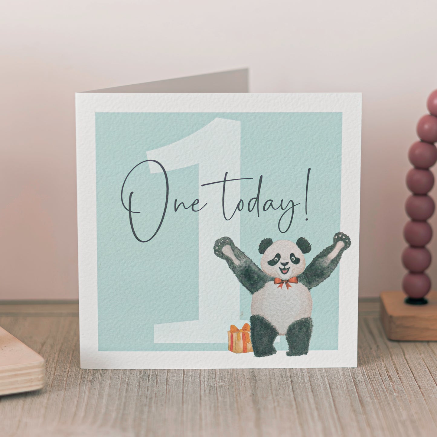 Cute Panda First Birthday Card in Teal – Eco Friendly Art