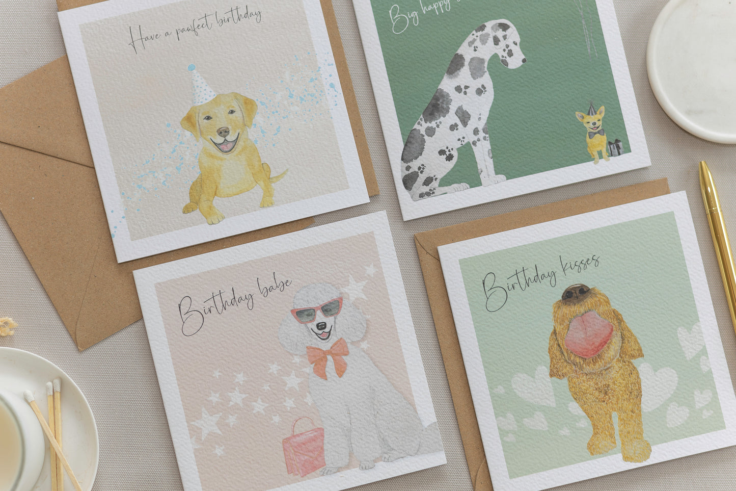 Hand Painted Cockapoo Dog Birthday Kisses Card; Eco-Friendly