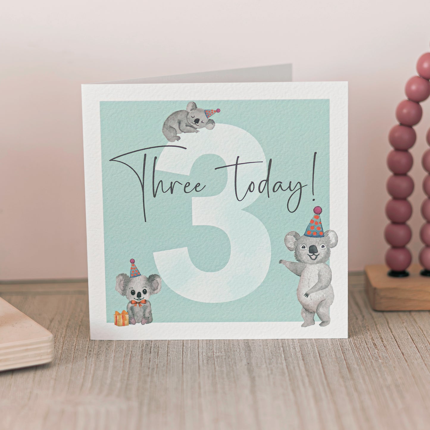 Hand Painted 3rd Birthday Card - Teal colour – Eco-Friendly!