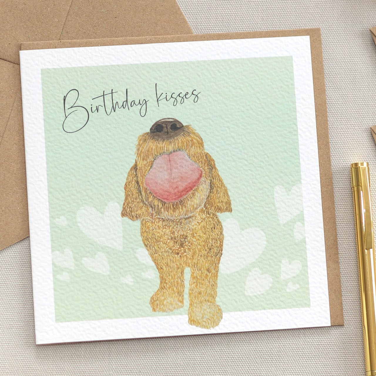 Hand Painted Cockapoo Dog Birthday Kisses Card; Eco-Friendly