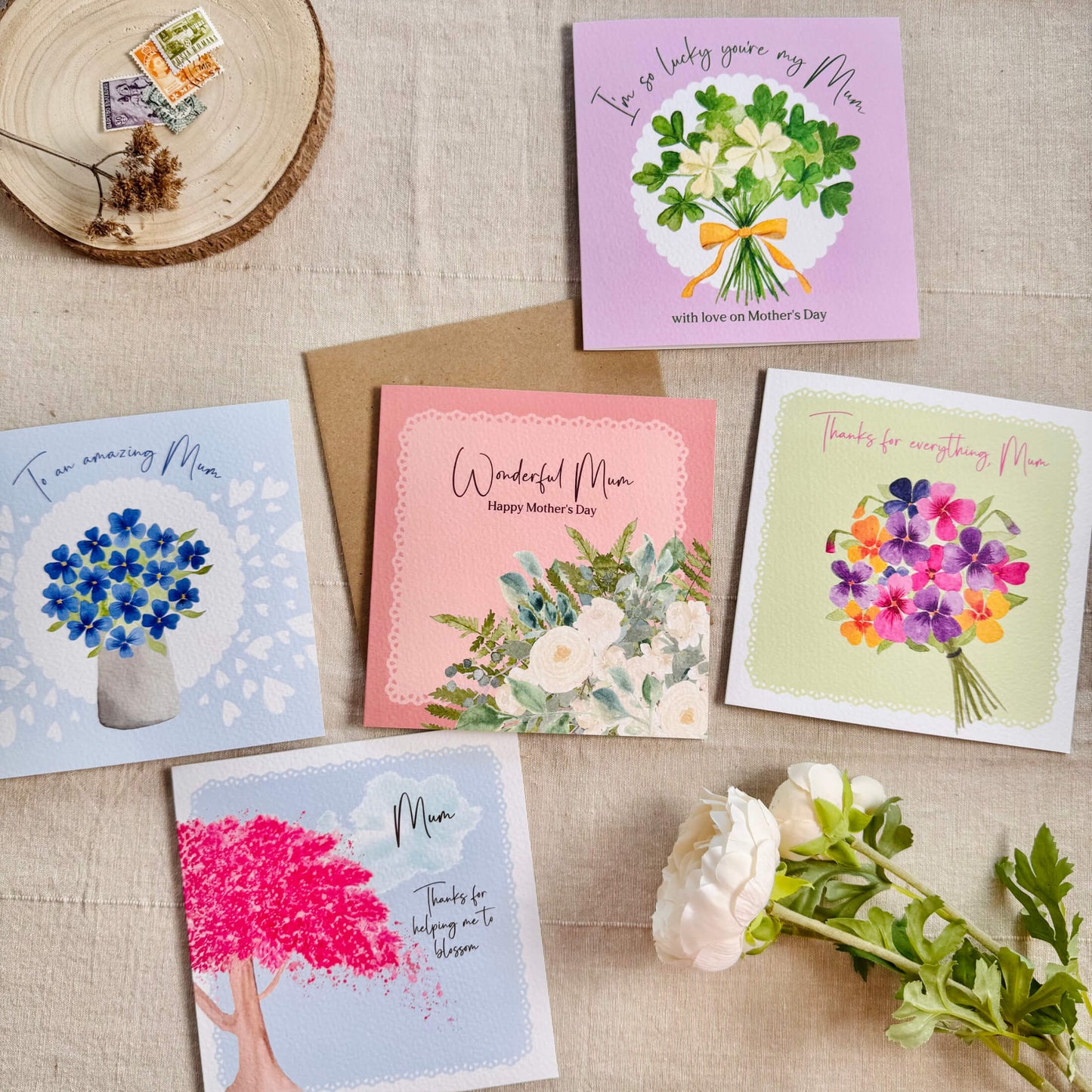 Blue bouquet amazing Mum - hand painted Mother's Day card