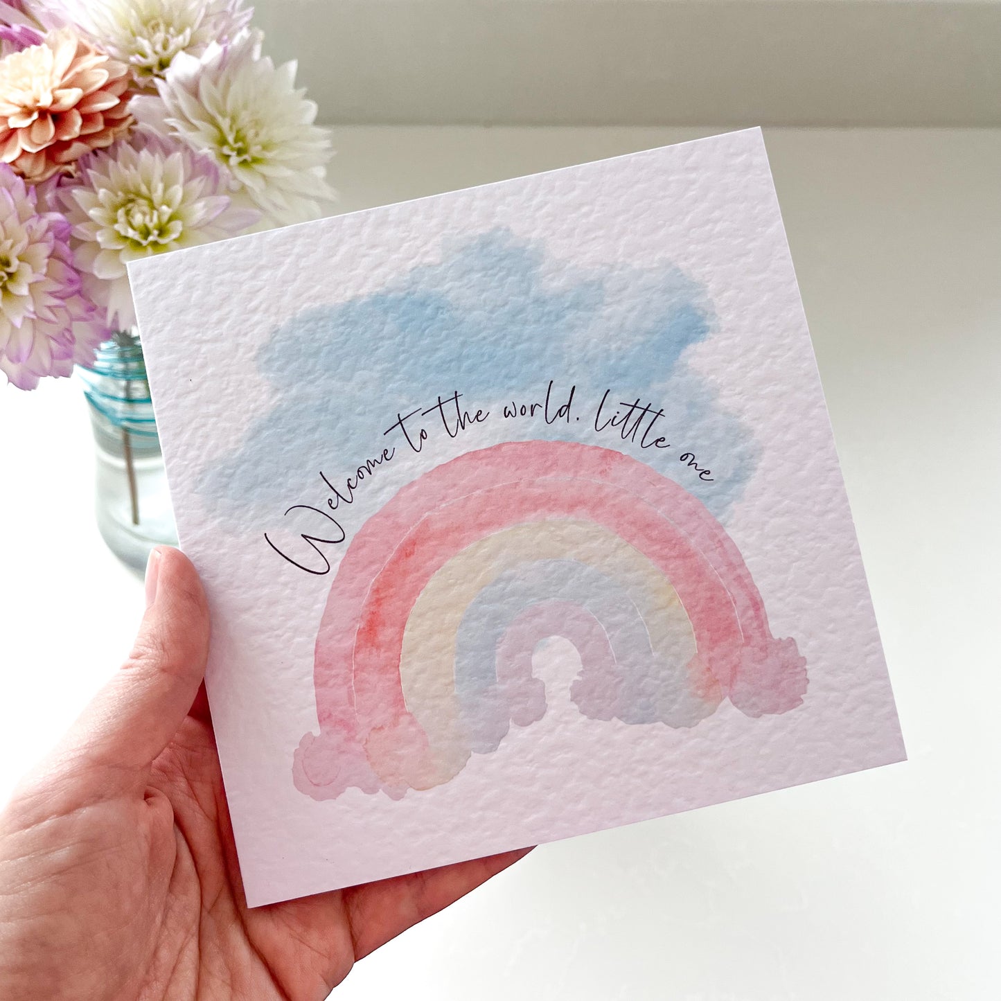 Welcome to the World Baby card - Hand Painted Rainbow card