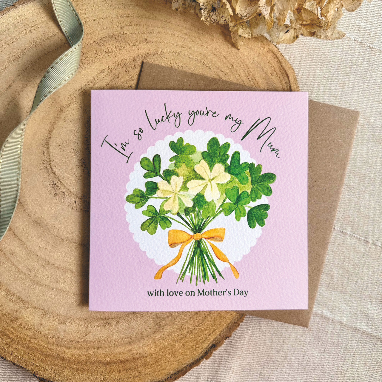 Lucky clover bouquet Mum - Hand Painted Mother's Day card