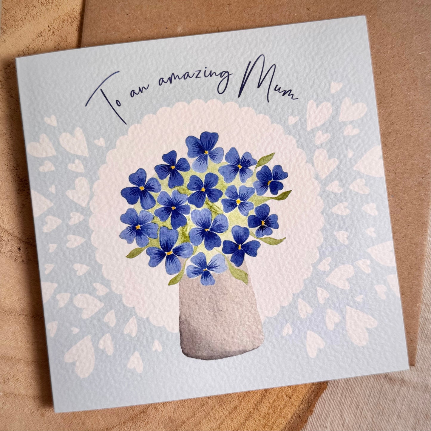 Blue bouquet amazing Mum - hand painted Mother's Day card