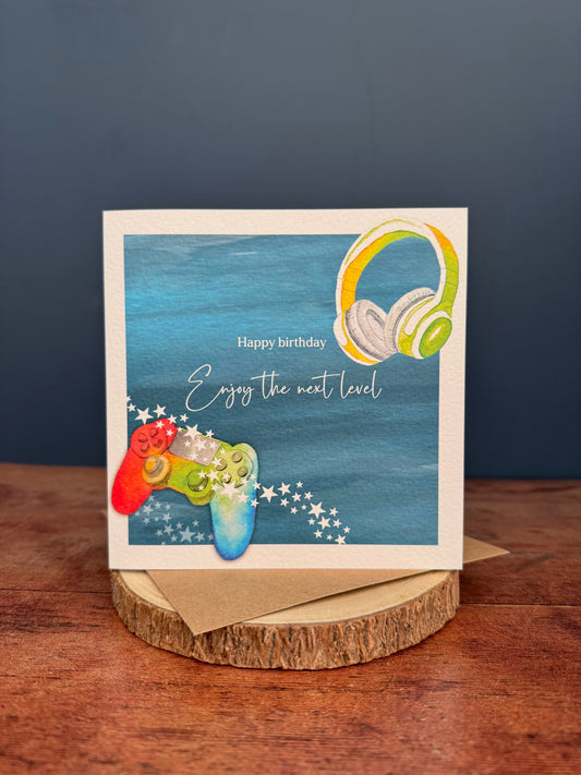 Handpainted Video Gaming Birthday Card – Eco-Friendly & Fun