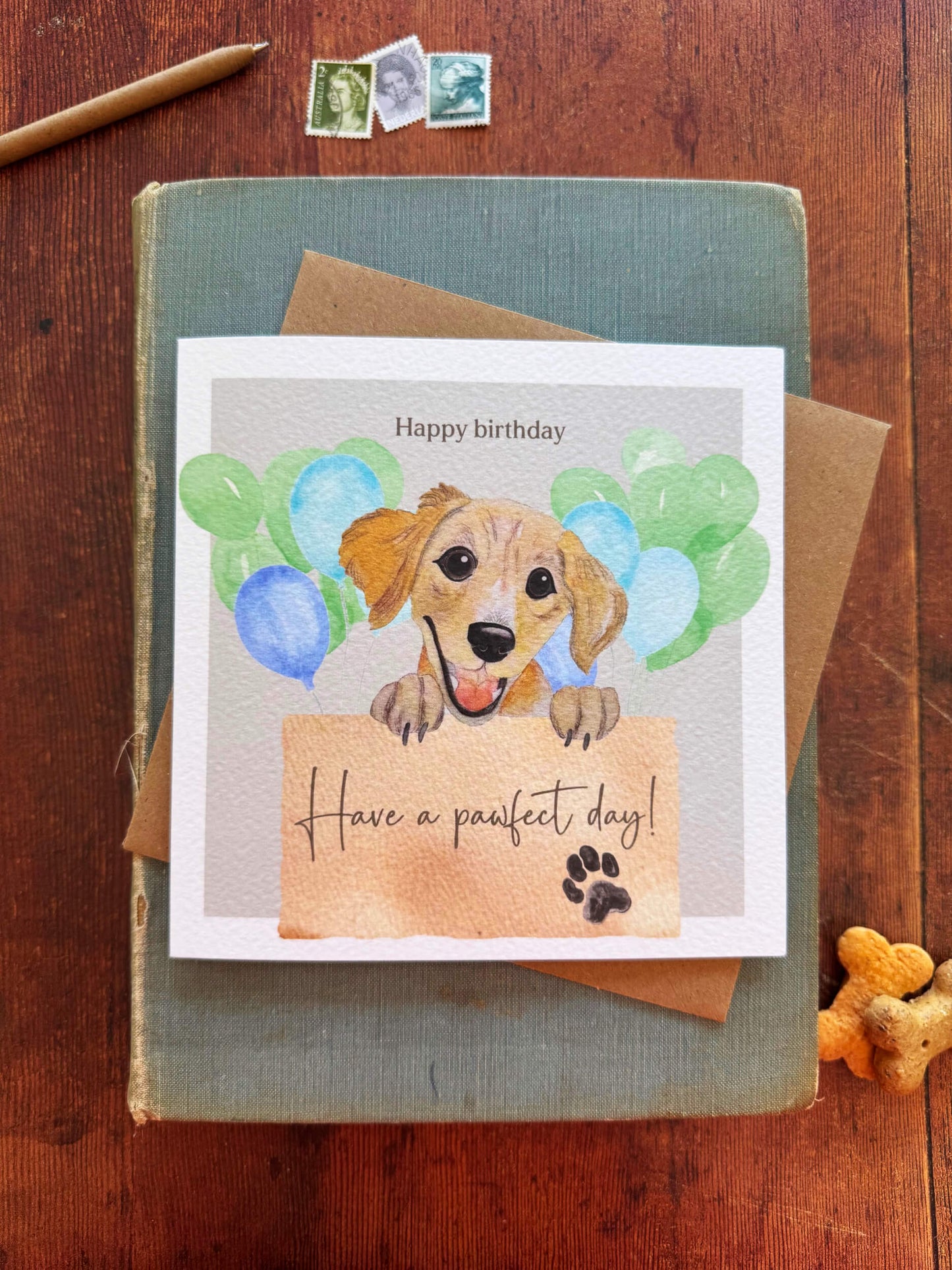 Puppy Pawfect Birthday Card | Cute Dog Lover Watercolor Art