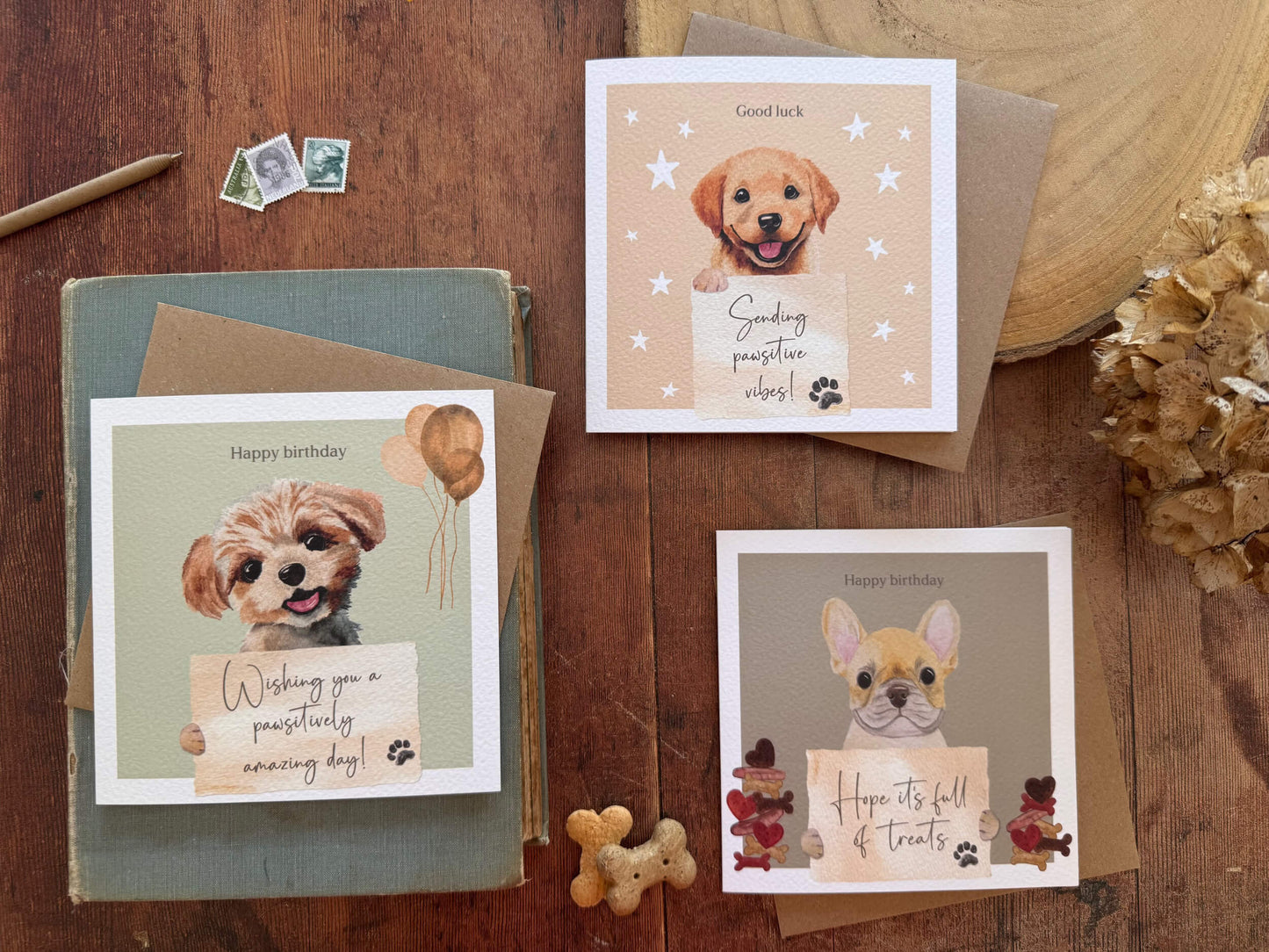 Good Luck Labrador Puppy Dog Greeting Card - Hand painted