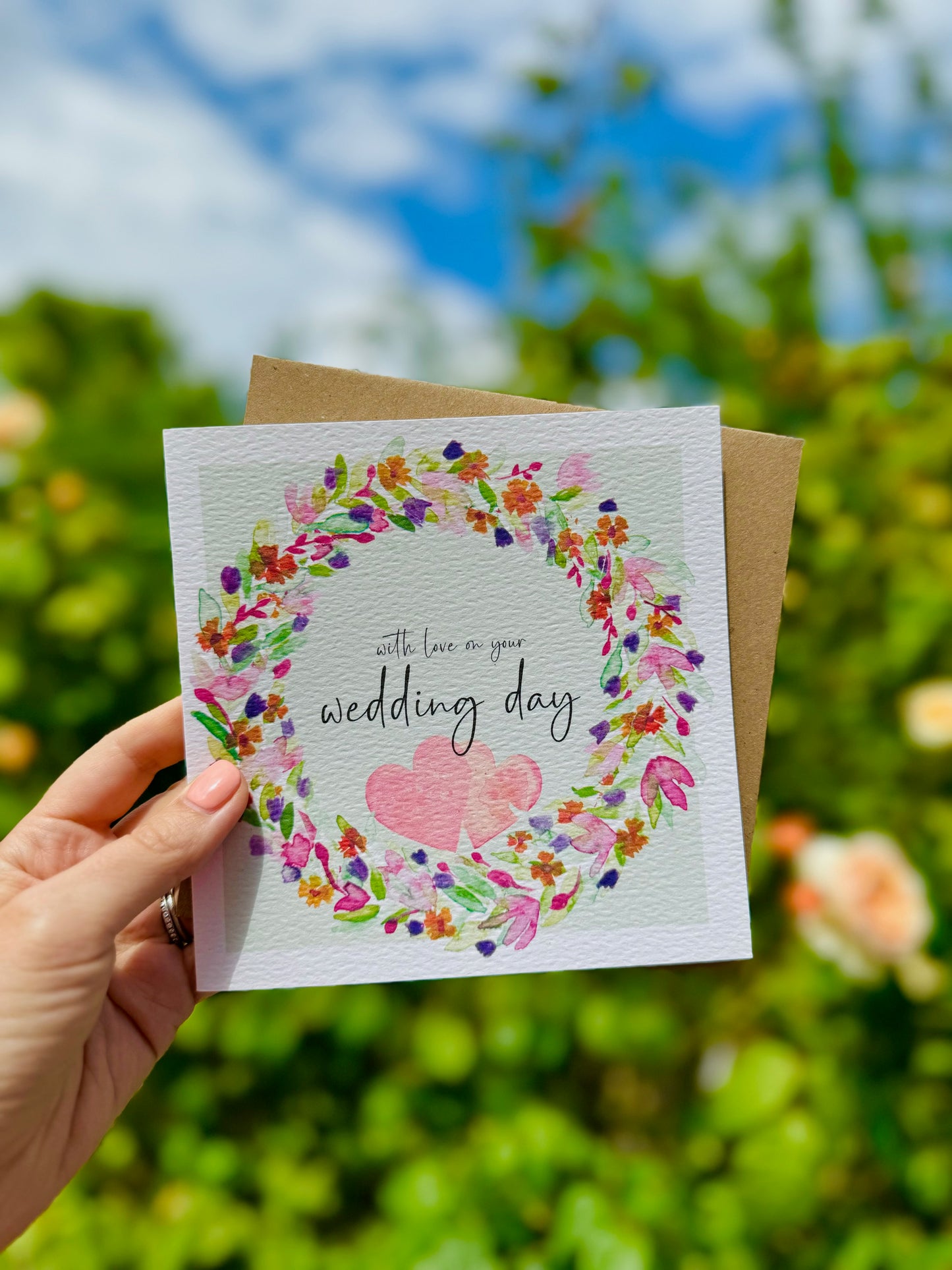 Hand Painted Wedding Day Love Card with Recycled Envelope