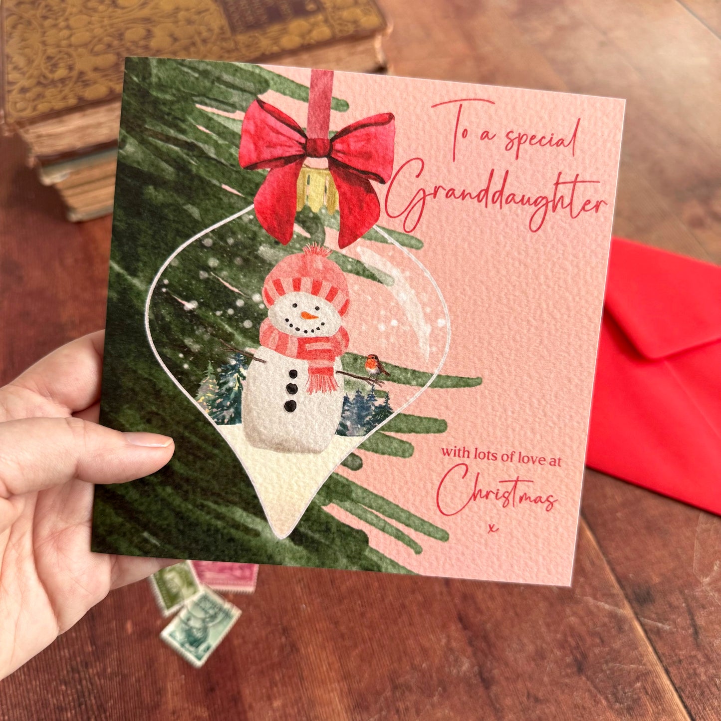 Watercolour Bauble Christmas Greeting Card for Granddaughter