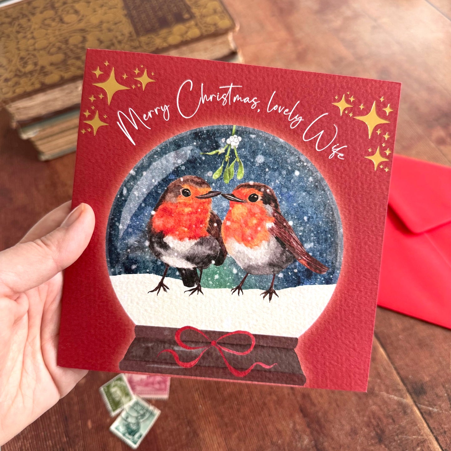 Luxury Gold Foil Robin Christmas Card for Wife - EcoFriendly