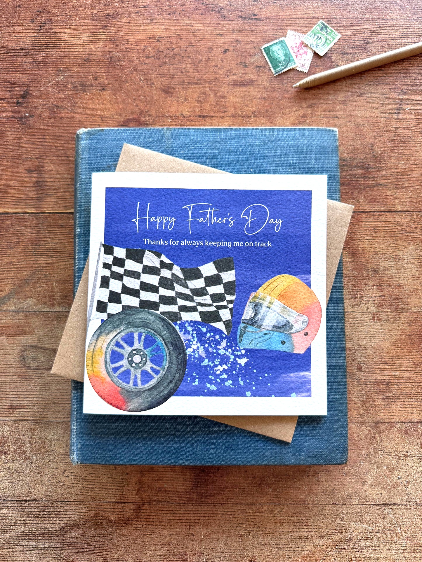 Hand painted Racing Car Father's Day card