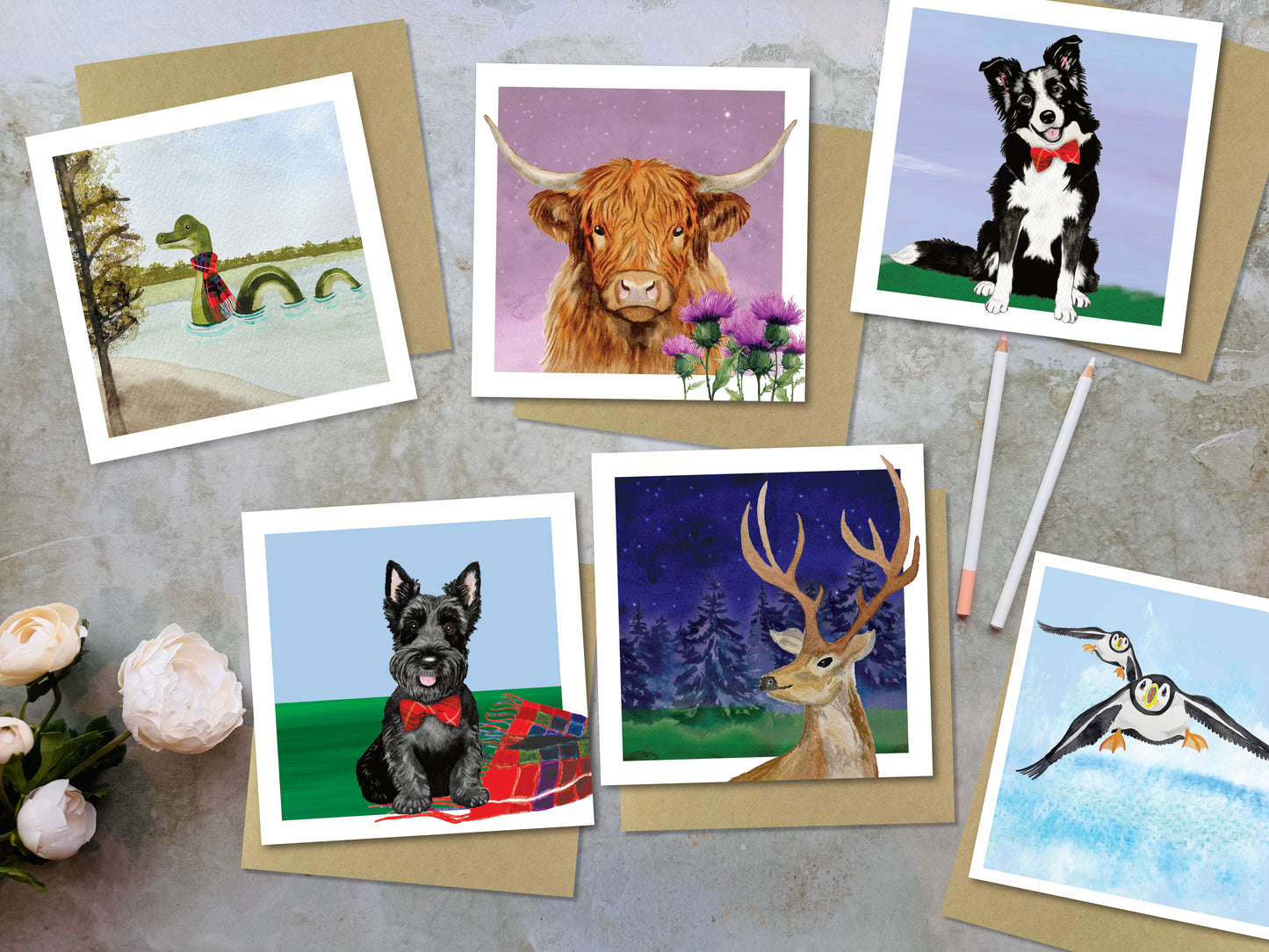 Highland Cow and Scottish Thistle Hand Painted Greeting Card